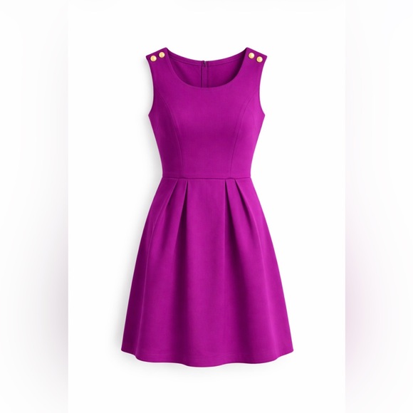Trina Turk Dresses & Skirts - Trina Turk Purple Sleeveless Dress Gold Button Shoulders Sz 4 Fit & Flare $328